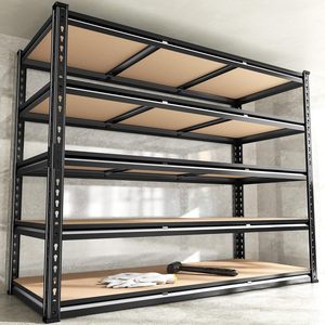 Estantería Ajustable sin Pernos de 4 Niveles, Estante de Almacenamiento de Acero al Carbono con Recubrimiento de Polvo Negro y Estantes de Madera - Product Image 3
