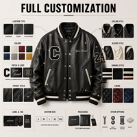 Jaket Varsity Kulit Asli Kustom Pabrik OEM ODM Label Pribadi Jaket Kulit Sapi Produsen Bordir Logo Kustom