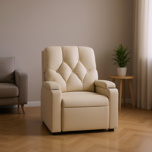 Poltrona Reclinabile in Pelle PU Crema con Funzione Massaggio, Operazione Manuale, Schienale Trapuntato, Design Contemporaneo, Monoposto - Product Image 2