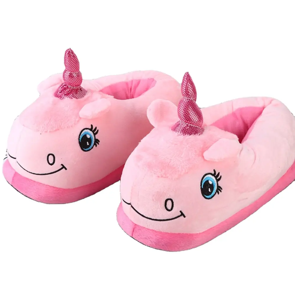 Chaussures d'intérieur en peluche motif chèvre pour enfant, pantoufles de maison, couleurs blanc, violet, rose, corne doré, nouveauté