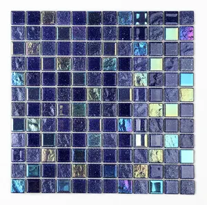 Art Tiles Swimming Pool 1*1 Iridescent Glass Mosaic For Swimming Pool