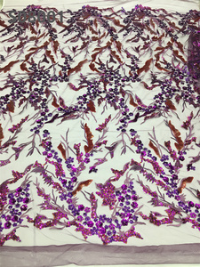 Tela de encaje con lentejuelas purpurina para vestido, tejido bordado nigeriano Lae - Product Image 2
