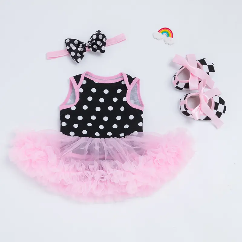 Latest Baby clothing 1 year new baby clothes cotton 3-piece sleeveless pink floral birthday baby girls dress
