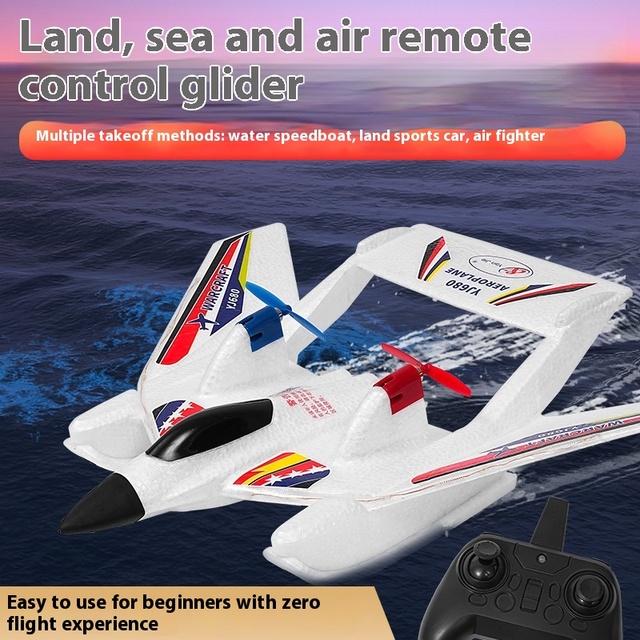 Drop Resistant Waterproof Ready-to-Go 2-Channel 80-100m Range Sea Land Air Remote Control Fixed Wing Glider Fighter Plastic