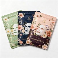 Sachet d'emballage personnalisé pour masque facial à imprimé floral, en PET/PE, impression numérique, finition mate, faible MOQ, sac cosmétique à trois soudures latérales pour soins de la peau