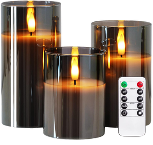 <span class=keywords><strong>Bougie</strong></span> <span class=keywords><strong>LED</strong></span> sans flamme, verre fumé, flamme réaliste, télécommande, minuterie, luminosité réglable, fonctionne sur piles, pour la maison, Ramadan - Product Image 1