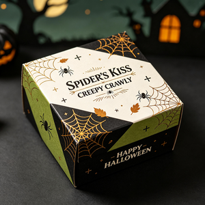 Boîte cadeau Halloween personnalisée avec motif de papillons dorés, expédition rapide en 72h, boîte en carton blanc biodégradable pour cadeaux de fête - Product Image 1
