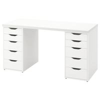 Bureau d'ordinateur moderne REMA en bois blanc avec 10 tiroirs, grande table de rangement pour la maison, le bureau et le salon de manucure
