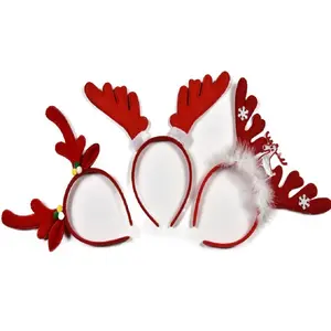 Eco-friendly DIY Christmas headwear cute moose baby headband with feather Headband for children Hair hoop accessories