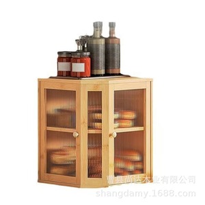 Wooden bread storage <b>box</b> with <b>glass</b> lid, double-layer food storage <b>box</b>, solid wood kitchen snack <b>box</b> - Product Image 3