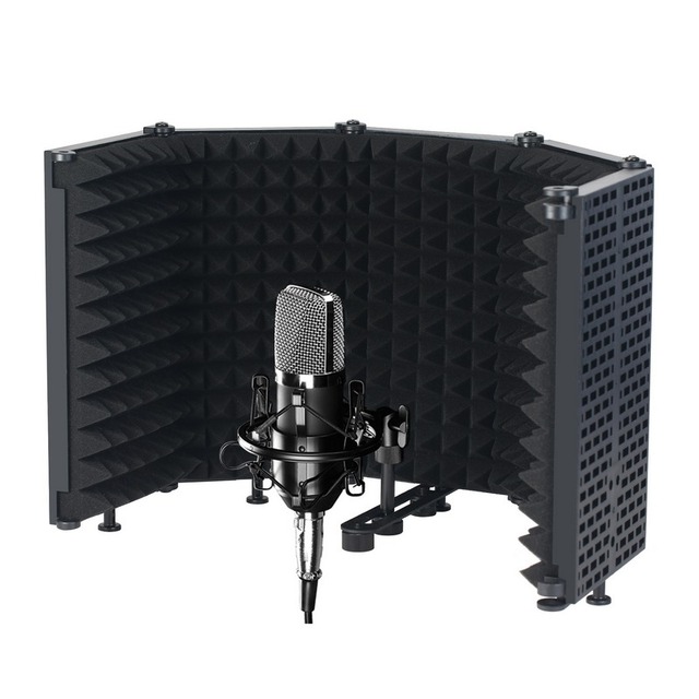 Microphone Isolation Shield 5-Panel Wind Screen for Recording Studio Foldable High-Density Absorbing Sponge