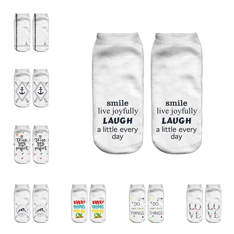 2024 grande taille sourire vivre joyeusement rire un peu tous les jours citations de motivation personnalisées confort Cool chaussettes OEM ODM