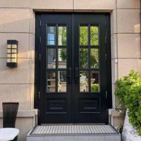 Porte de sécurité moderne de luxe noire à double ouverture en bois massif fini pour l'intérieur