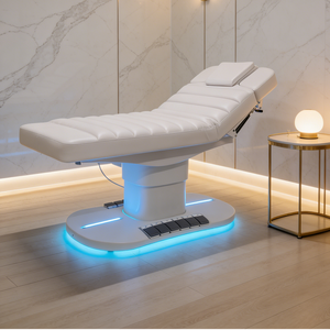 Fauteuil-lit de beauté électrique rotatif DM Luxury 3 moteurs, couleur noire, base en acier inoxydable, pour salon de beauté, spa et soins du visage. - Product Image 1