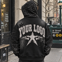 Sweat à capuche zippé intégral 450 GSM épais, délavé vintage, avec applique en strass, pour homme, personnalisable, OEM, marque privée, fabricant de streetwear