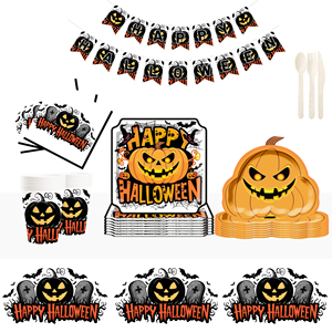 Juego de Vajilla Personalizado DAMAI con Diseño de Calabaza para Halloween, Incluye Platos y Vasos Desechables de Papel para Fiestas de Halloween - Product Image 1