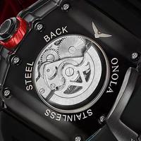 Montre automatique pour homme Onola 3854, cadran creux, mouvement automatique, bracelet en silicone, aiguilles lumineuses, montres mécaniques pour homme