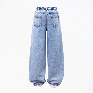 Adorabili <span class=keywords><strong>Jeans</strong></span> Blu per Ragazze Adolescenti con Vita Elastica e Ricamo a Ciliegia, Pantaloni in Denim Comodi e Casual per Bambine, Personalizzabili - Product Image 2