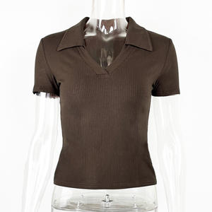 2025 Summer European American Cross-Border New Women's Fashion Sexy Slim Fit Collar <b>Base</b> <b>Layer</b> Outerwear <b>Short</b> <b>Sleeve</b> Knitted - Product Image 6