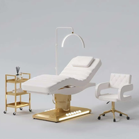 Mobilier Professionnel de Salon de Beauté, Lit de Soin Facial Électrique à 3 Moteurs, Table de Massage Courbée, Moderne et de Luxe, avec Lumières et Chariot