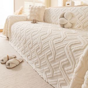 Creamy Soft Cotton Fleece <b>Sofa</b> <b>Cover</b> 145-185Cm Solid Color One Piece Non Slip Cushion <b>Sofa</b> Blanket - Product Image 1