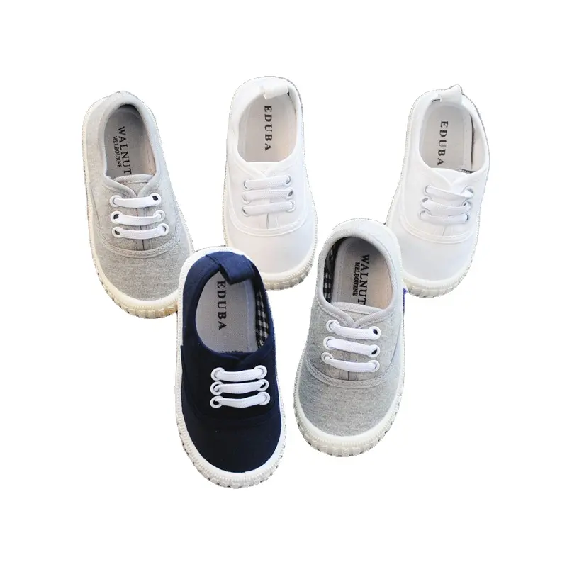 Summer Hot Sale Blank Canvas kids casual sneakers black white grey basic color kids walking shoes