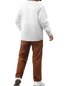 Nouveau costume classique pour <span class=keywords><strong>homme</strong></span> en 2 pièces. Pantalon et t-shirt. Couleur unie à manches longues. Pour les fêtes et les mariages. Style ethnique africain. - Product Image 5
