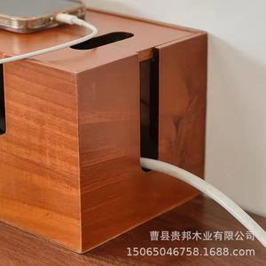 Caja de Madera para Organización de Cables, Organizador de Regletas de Enchufes de Madera Maciza, Rectangular de 13 cm, Organizador de Oficina Duradero - Product Image 3