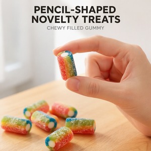 Bonbons Gélifiés <span class=keywords><strong>Premium</strong></span> Fourrés au Goût Aigre 50g, Forme Mini Crayon, Saveur Fruits Arc-en-ciel, Juteux, Moelleux, Vente en Gros - Product Image 1