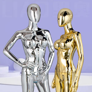 Mannequin de vitrine femme, corps entier, aux formes généreuses, avec poitrine et buste généreux, finitions argentées et dorées, pour vêtements - Product Image 3