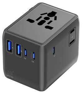 Adaptateur universel tout-en-un, charge rapide 20W pour appareils dotés de 2 ports USB-A et 3 ports USB-C, 2 prises AC pour téléphone - Product Image 1