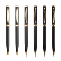 Bolígrafo de Metal de Lujo Promocional con Punta Giratoria, Negro Mate con Detalles en Dorado, Bolígrafo de Firma Empresarial con Logotipo Personalizado