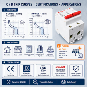 Disjoncteur miniature DELIXI courbe <span class=keywords><strong>C</strong></span> <span class=keywords><strong>D</strong></span> 1P 2P 3P 4P MCB 230V 6kA sur rail DIN certifié CE pour distribution électrique principale - Product Image 5