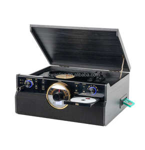 Tocadiscos Bluetooth Empire 6 en 1 con 3 velocidades y radio FM <span class=keywords><strong>de</strong></span> estilo moderno <span class=keywords><strong>de</strong></span> mediados <span class=keywords><strong>de</strong></span> siglo, reproductor <span class=keywords><strong>de</strong></span> CD y entrada <span class=keywords><strong>auxiliar</strong></span> <span class=keywords><strong>de</strong></span> 3.5 mm - Product Image 6