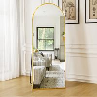 Miroir sur pied moderne avec cadre en aluminium doré, à poser contre le mur, pour chambre, salon, dressing - Tendance