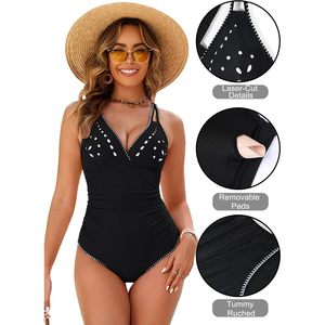 One Piece Swimsuit Women Deep V Neck <b>Tummy</b> <b>Control</b> Shapewear Bathing Suit With Cut Out Details - Product Image 4