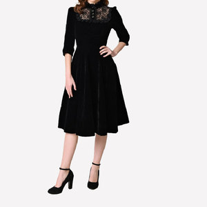 Black Half Sleeve Midi Length Embroidery Tulle Womens <strong>50s</strong> 60s Vintage Party <strong>Dresses</strong> - Product Image 2