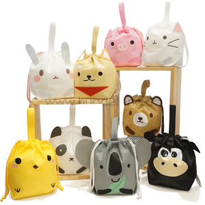 Colorful Custom Logo Christmas Cartoon Drawstring Non Woven Bag Small Standing Bag Packaging Bags