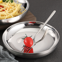 Assiette Ronde Double Couche en Acier Inoxydable pour Plats Coréens Kimchi, Technique Givrée, Qualité Alimentaire, pour Dîner et Dessert, Utilisation Extérieure
