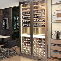 Élégant meuble bar moderne personnalisé en acier inoxydable et bois massif avec portes vitrées pour la maison