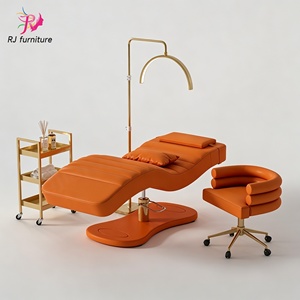 Unique Design Orange Leather Adjustable Height Eye Lash Salon Bed Modern Salon Furniture Set Massage Table Bed with <b>Stool</b> - Product Image 4