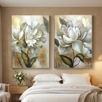 Ensemble de 2 tableaux modernes de luxe sur toile, fleurs blanches dorées, peinture florale originale, décoration de salon