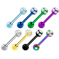 Anneaux de Langue Unisexe Tendance en Acier Inoxydable avec Cristaux Colorés, Piercing Barbell pour le Corps, Sertissage Bezel 16mm, Cadeau Unique pour Mariage et Fête