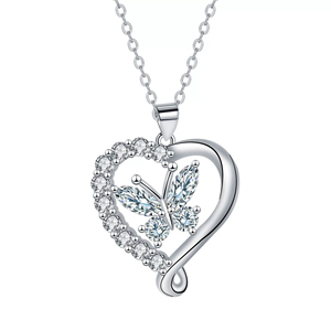 Alta calidad impermeable al por mayor de plata Cubic Zirconia Detalles Collar de mariposa en forma de corazón para un aspecto delicado - Product Image 1