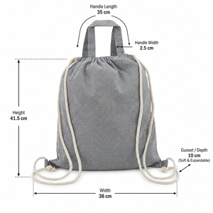 Recycled Cotton <b>Drawstring</b> Tote <b>Backpack</b> 225 GSM Grey Bag 38x41.5cm Custom Logo Promotional Wholesale OEM Private Label Bulk - Product Image 5