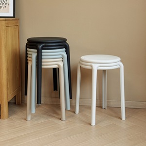 Nordic Style Thickened Plastic Stackable Stool For Home Living Room Modern Design Adult Bench Round Chair High Height Furniture - Product Image 2