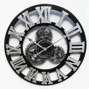 Wholesale home round vintage decorated roman clock large mechanical moving gear wall clock