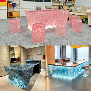 Tavolo da Pranzo in Resina Trasparente Luminosa, Bancone Bar di Lusso di Alta Gamma con Design Glaciale - Product Image 2