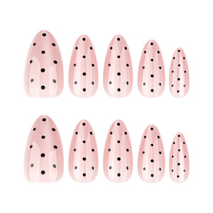 Vente en gros de pièces d'art d'<span class=keywords><strong>ongles</strong></span> en forme d'œil de chat nude à pois noirs, <span class=keywords><strong>autocollants</strong></span> d'<span class=keywords><strong>ongles</strong></span> en forme d'amande, best-sellers transfrontaliers - Product Image 5