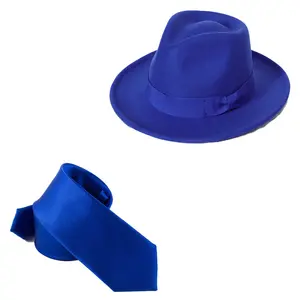 J304053 Eleganter Bogen Fedora Hut mit kurzer Krempe Formale Polyester Seiden krawatte Herren Filzhut & Krawatten anzug Schläger 2-teiliges Set Business Fedora Hut